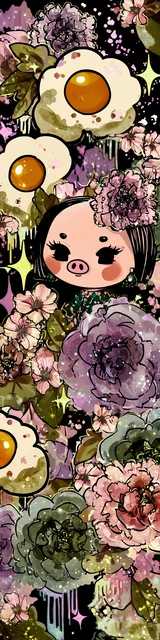 Free kawaii bookmark featuring a kawaii pig with fried eggs